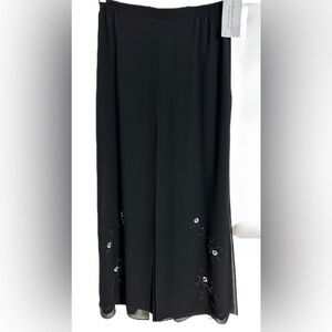 Adrianna Papell Womens Pants 12 Black Beaded Wide Legs Evening Formal Chiffon